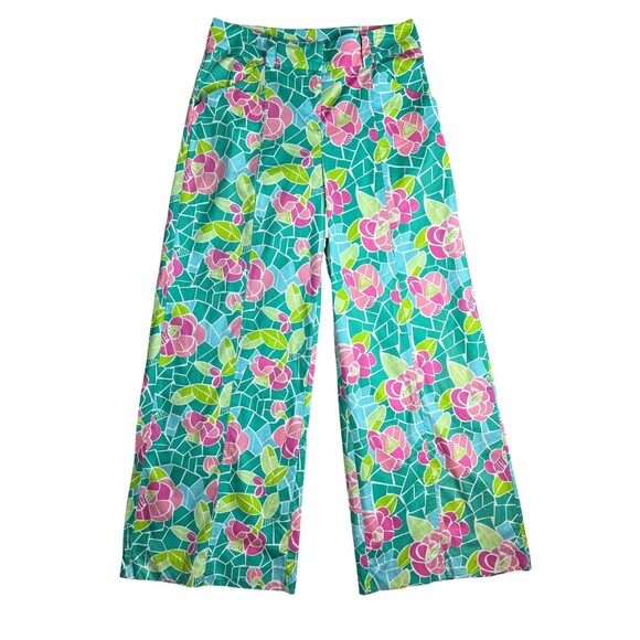 Lilly Pulitzer Pants - Lilly Pulitzer Pink & Green Floral Mozaic High Waist Wide Leg Pants  Size 8